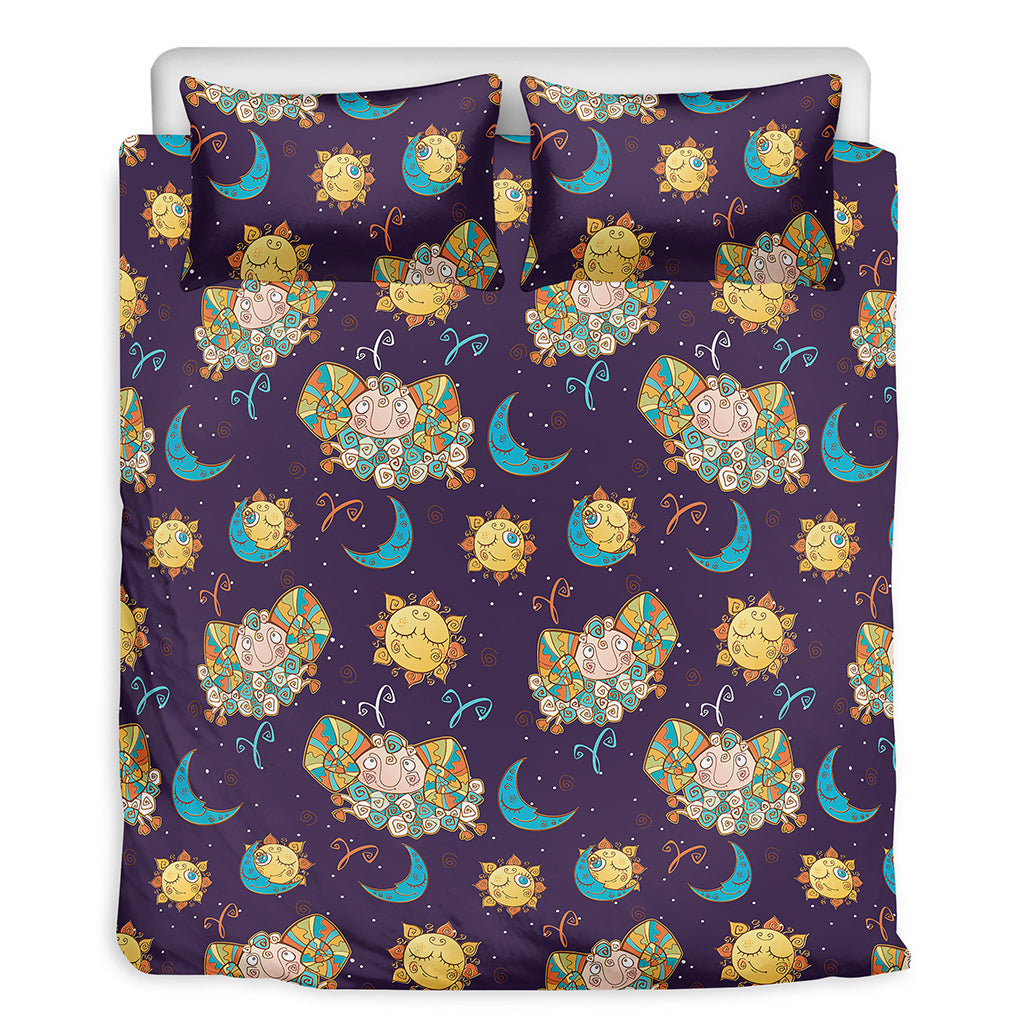 Cute Cartoon Aries Pattern Print Duvet Cover Bedding Set