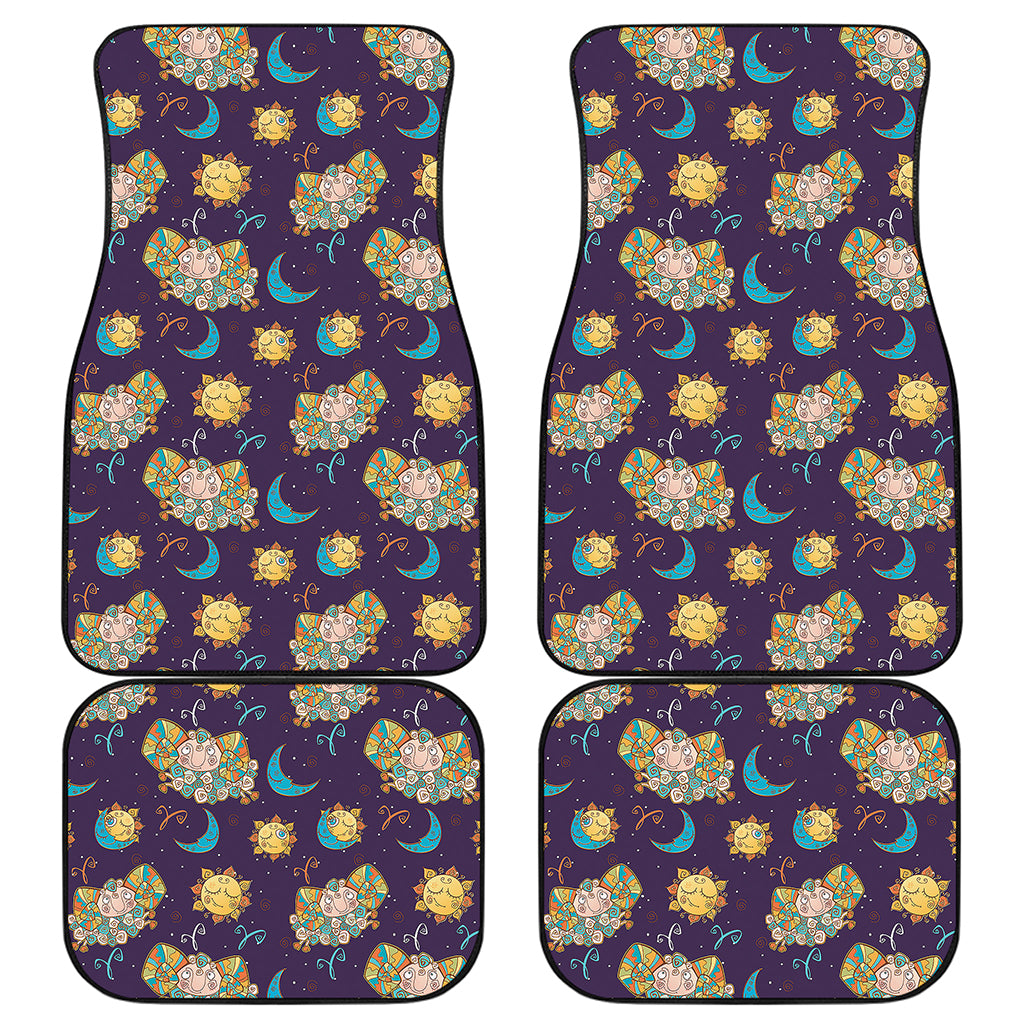 Cute Cartoon Aries Pattern Print Front and Back Car Floor Mats