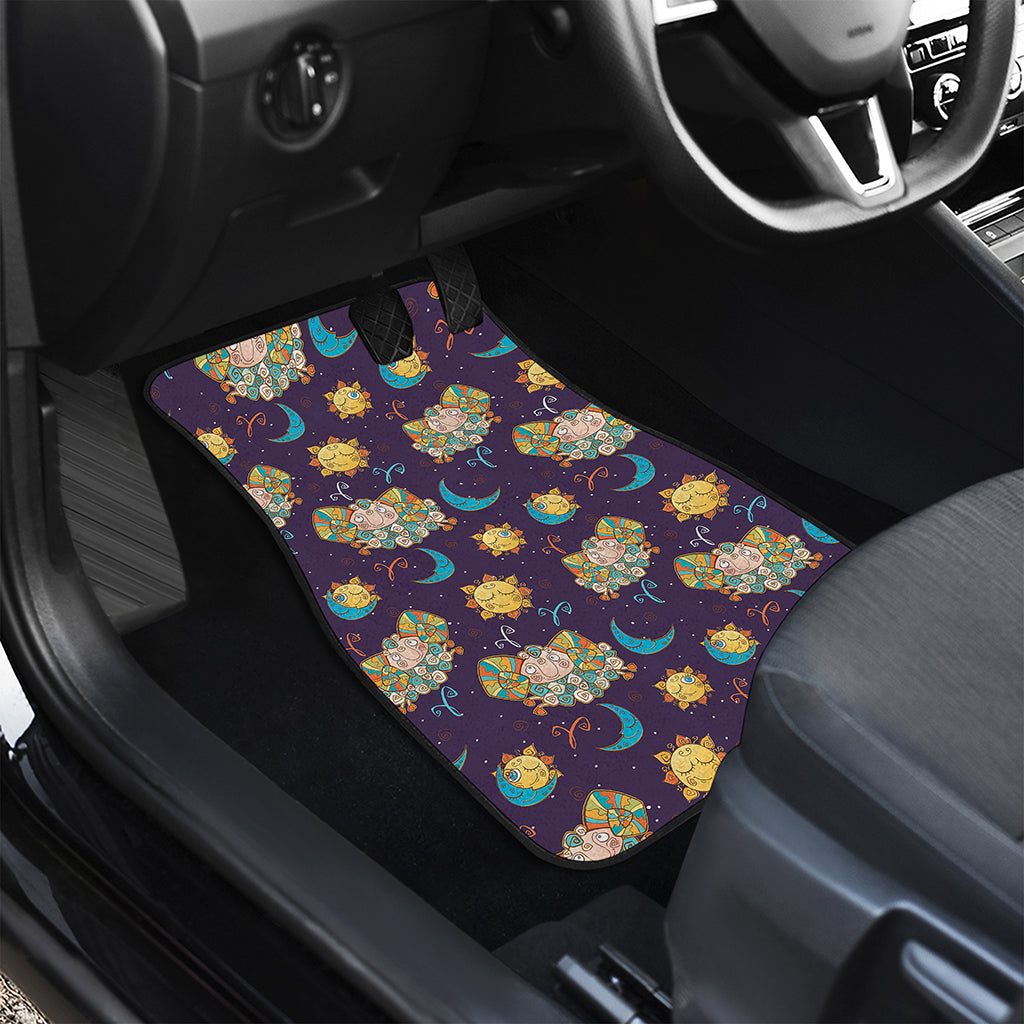 Cute Cartoon Aries Pattern Print Front and Back Car Floor Mats