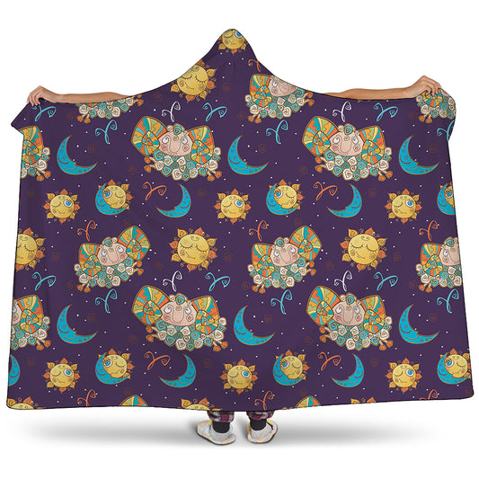 Cute Cartoon Aries Pattern Print Hooded Blanket