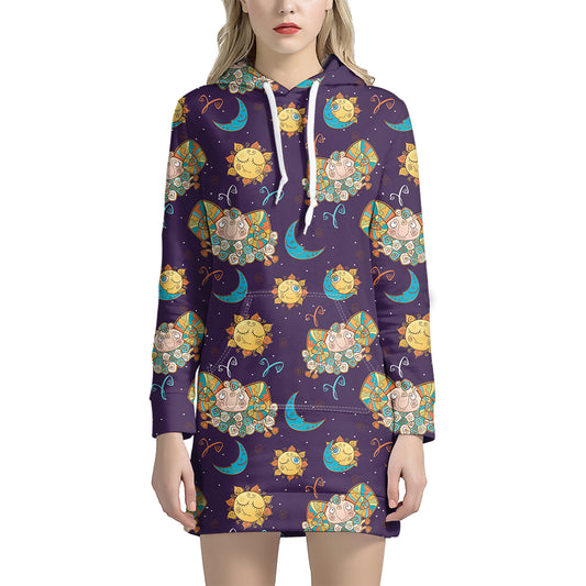 Cute Cartoon Aries Pattern Print Hoodie Dress