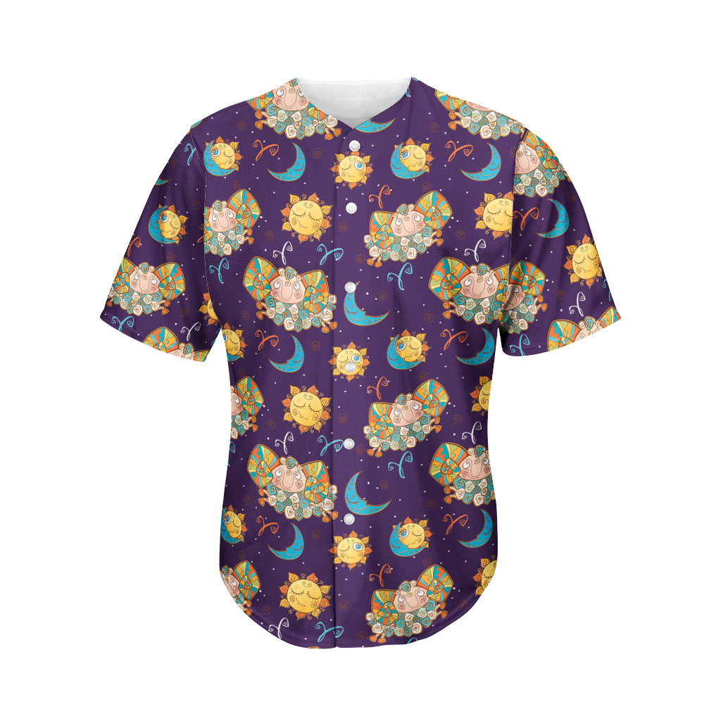 Cute Cartoon Aries Pattern Print Men's Baseball Jersey