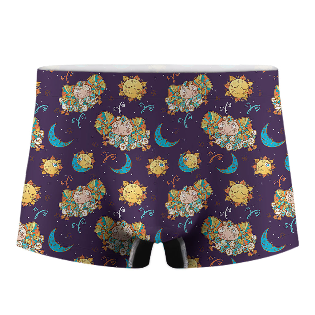 Cute Cartoon Aries Pattern Print Men's Boxer Briefs