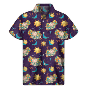 Cute Cartoon Aries Pattern Print Men's Short Sleeve Shirt