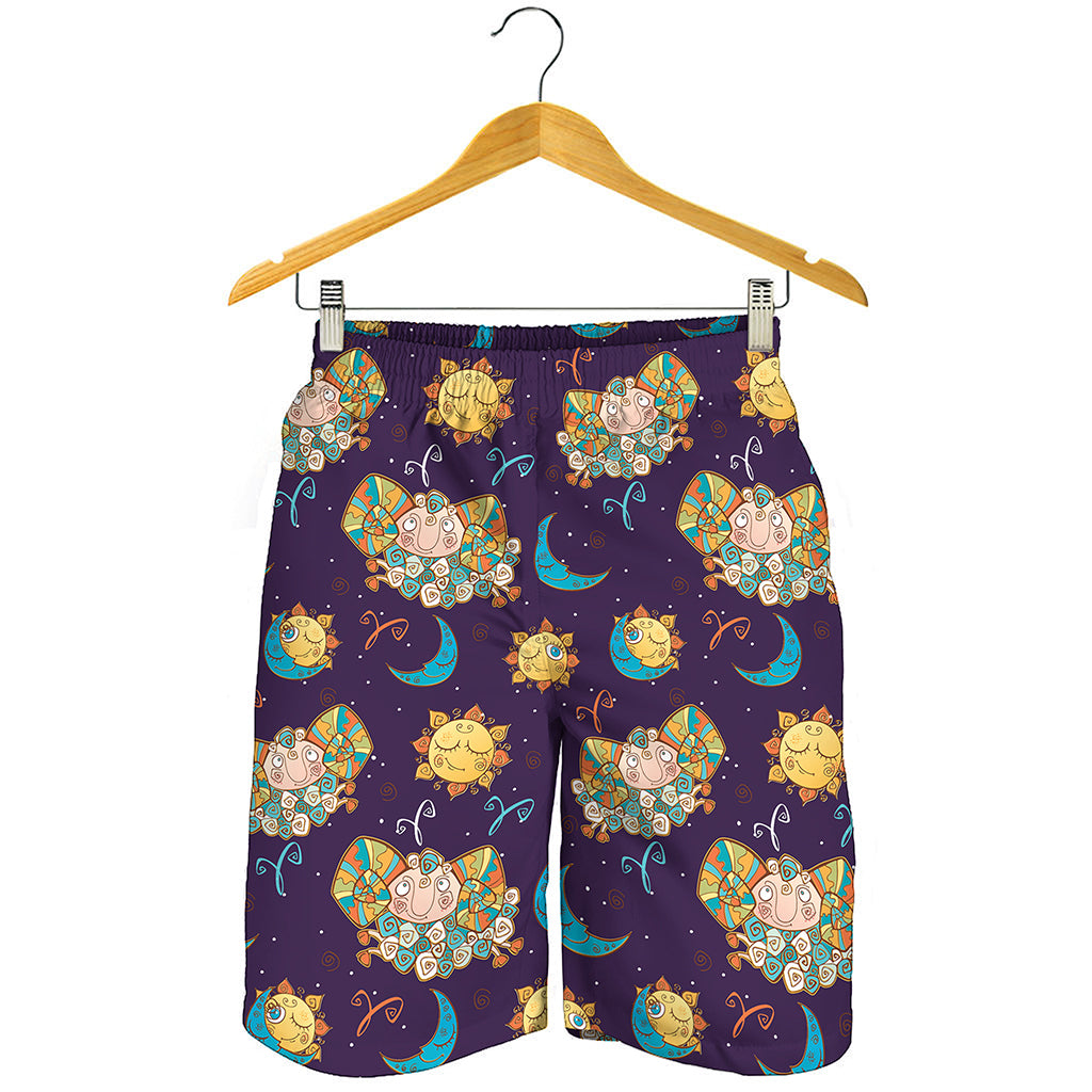 Cute Cartoon Aries Pattern Print Men's Shorts