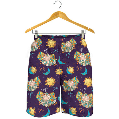 Cute Cartoon Aries Pattern Print Men's Shorts