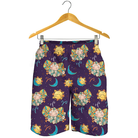 Cute Cartoon Aries Pattern Print Men's Shorts