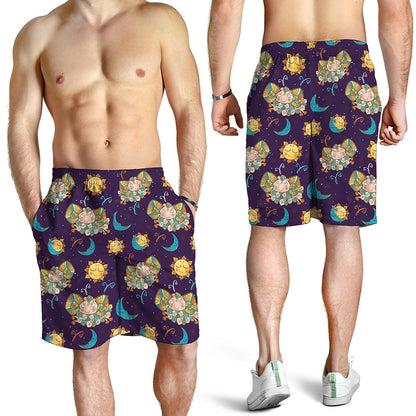 Cute Cartoon Aries Pattern Print Men's Shorts