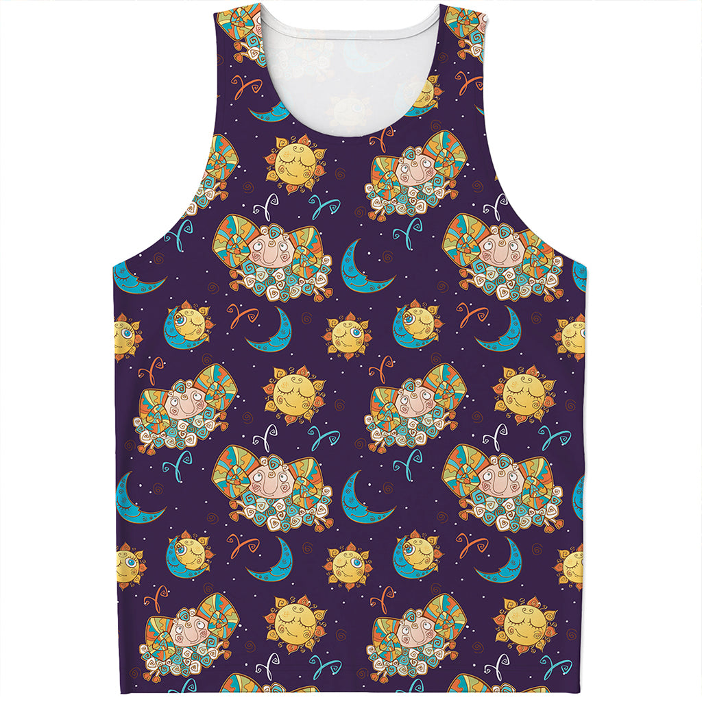 Cute Cartoon Aries Pattern Print Men's Tank Top