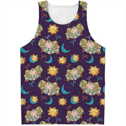 Cute Cartoon Aries Pattern Print Men's Tank Top