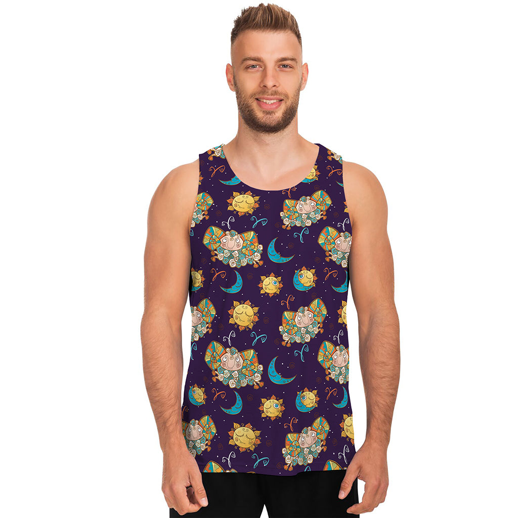 Cute Cartoon Aries Pattern Print Men's Tank Top