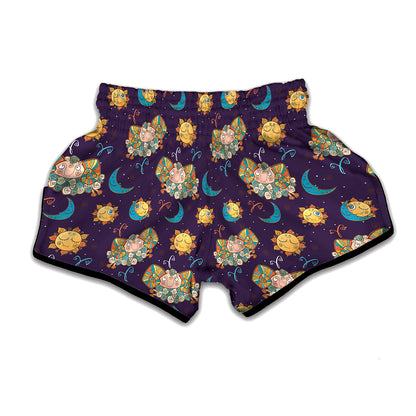 Cute Cartoon Aries Pattern Print Muay Thai Boxing Shorts