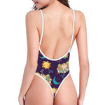 Cute Cartoon Aries Pattern Print One Piece High Cut Swimsuit