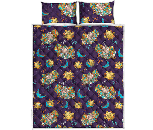 Cute Cartoon Aries Pattern Print Quilt Bed Set