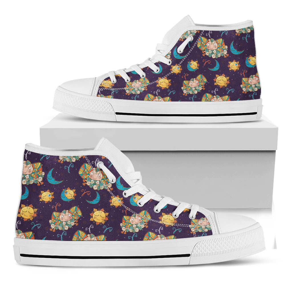 Cute Cartoon Aries Pattern Print White High Top Shoes