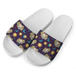 Cute Cartoon Aries Pattern Print White Slide Sandals