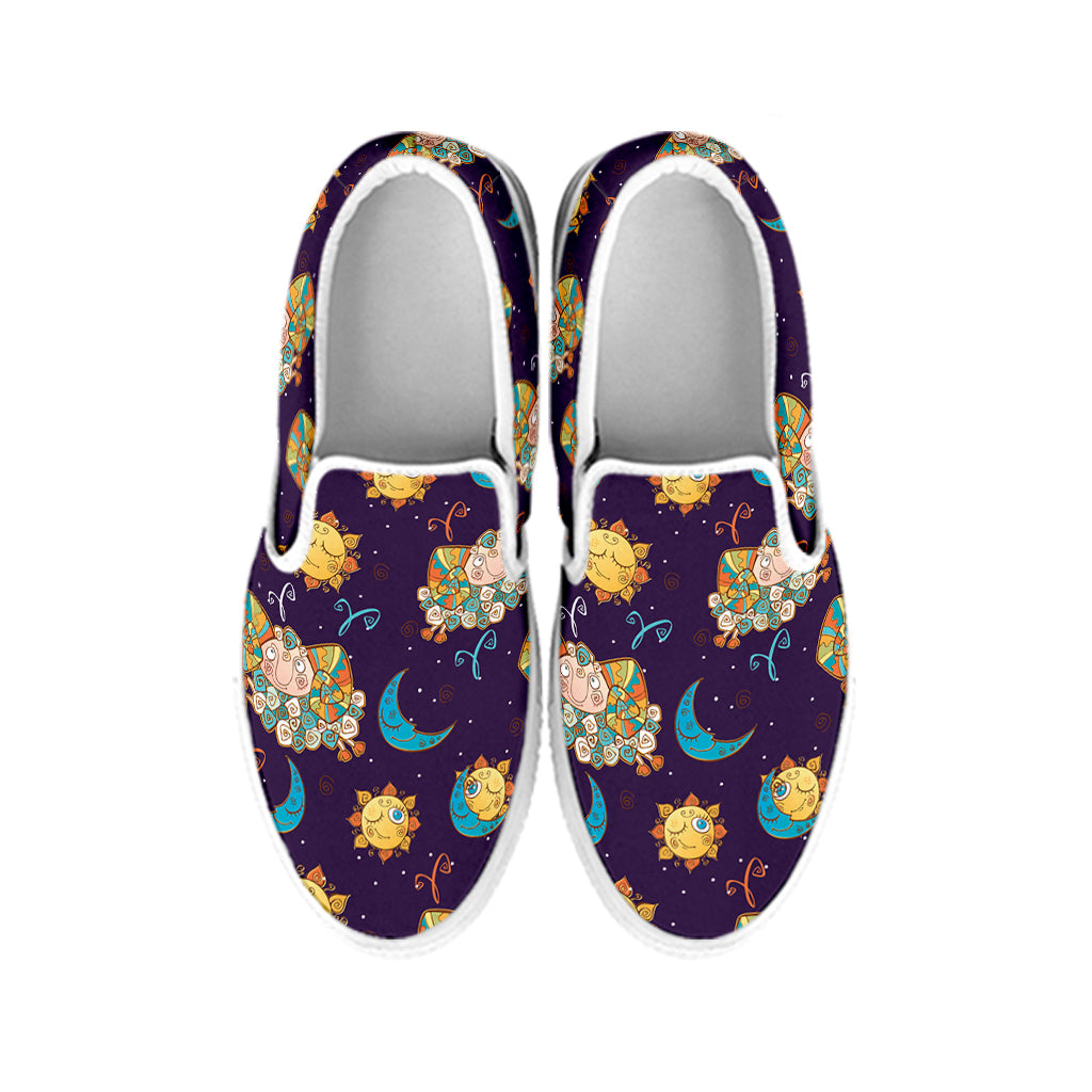 Cute Cartoon Aries Pattern Print White Slip On Shoes