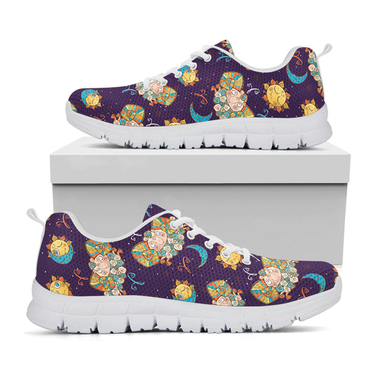 Cute Cartoon Aries Pattern Print White Sneakers