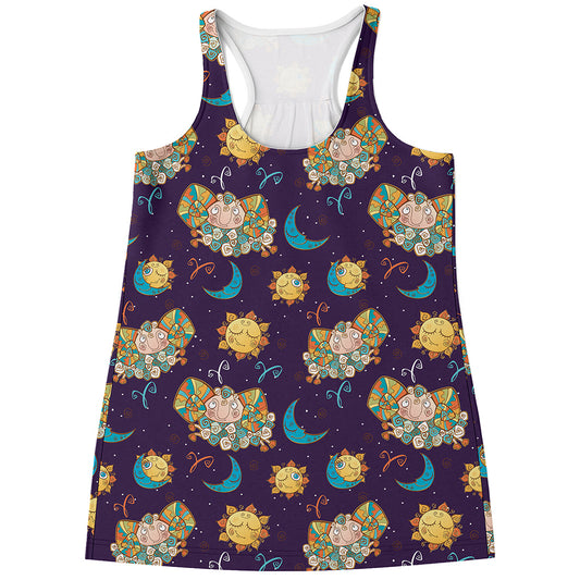 Cute Cartoon Aries Pattern Print Women's Racerback Tank Top
