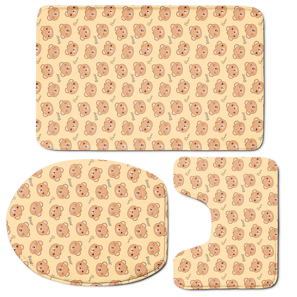 Cute Cartoon Baby Bear Pattern Print 3 Piece Bath Mat Set