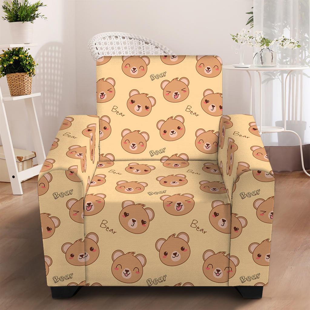 Cute Cartoon Baby Bear Pattern Print Armchair Slipcover