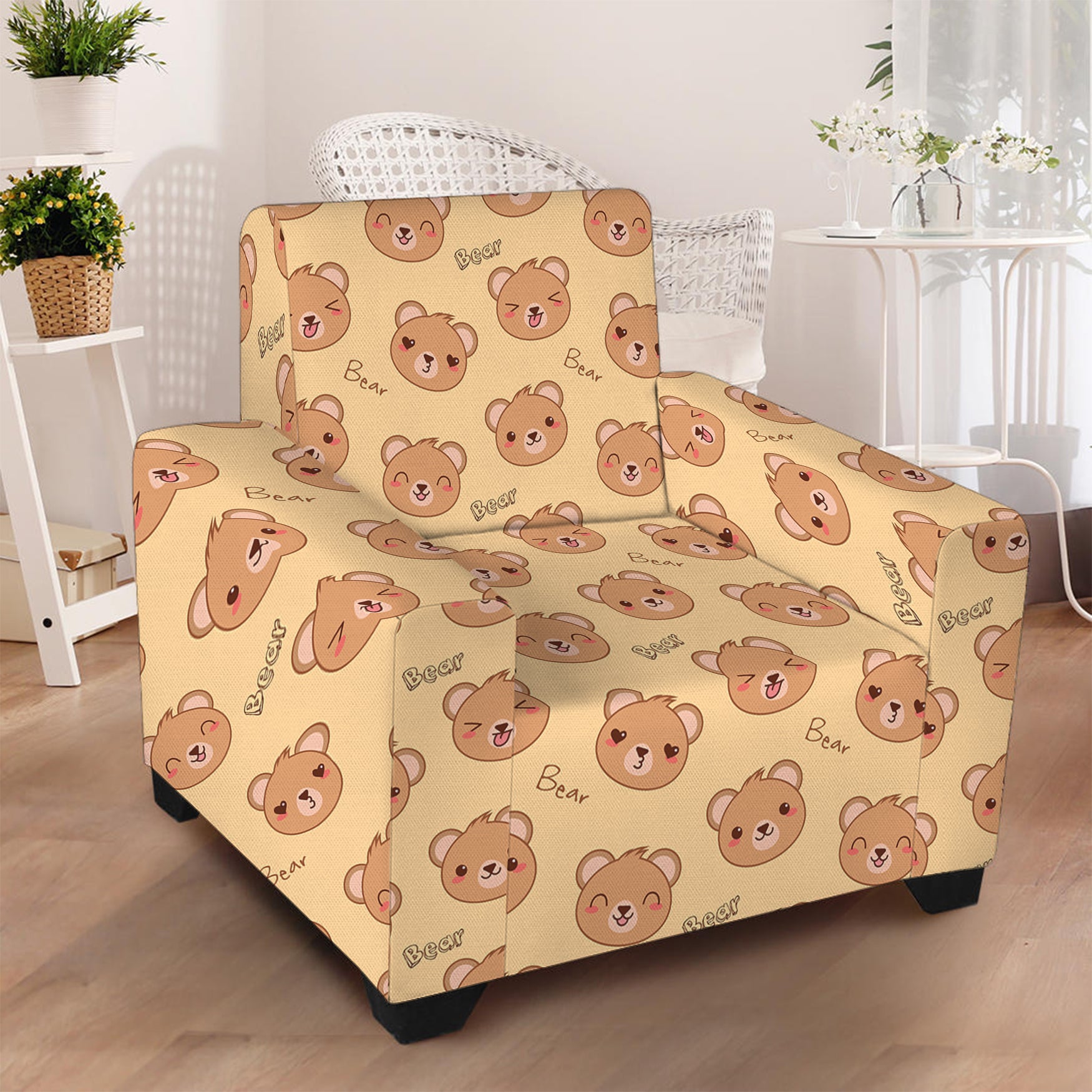 Cute Cartoon Baby Bear Pattern Print Armchair Slipcover