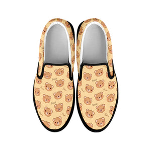 Cute Cartoon Baby Bear Pattern Print Black Slip On Shoes