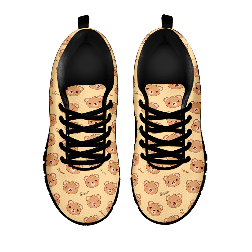 Cute Cartoon Baby Bear Pattern Print Black Sneakers