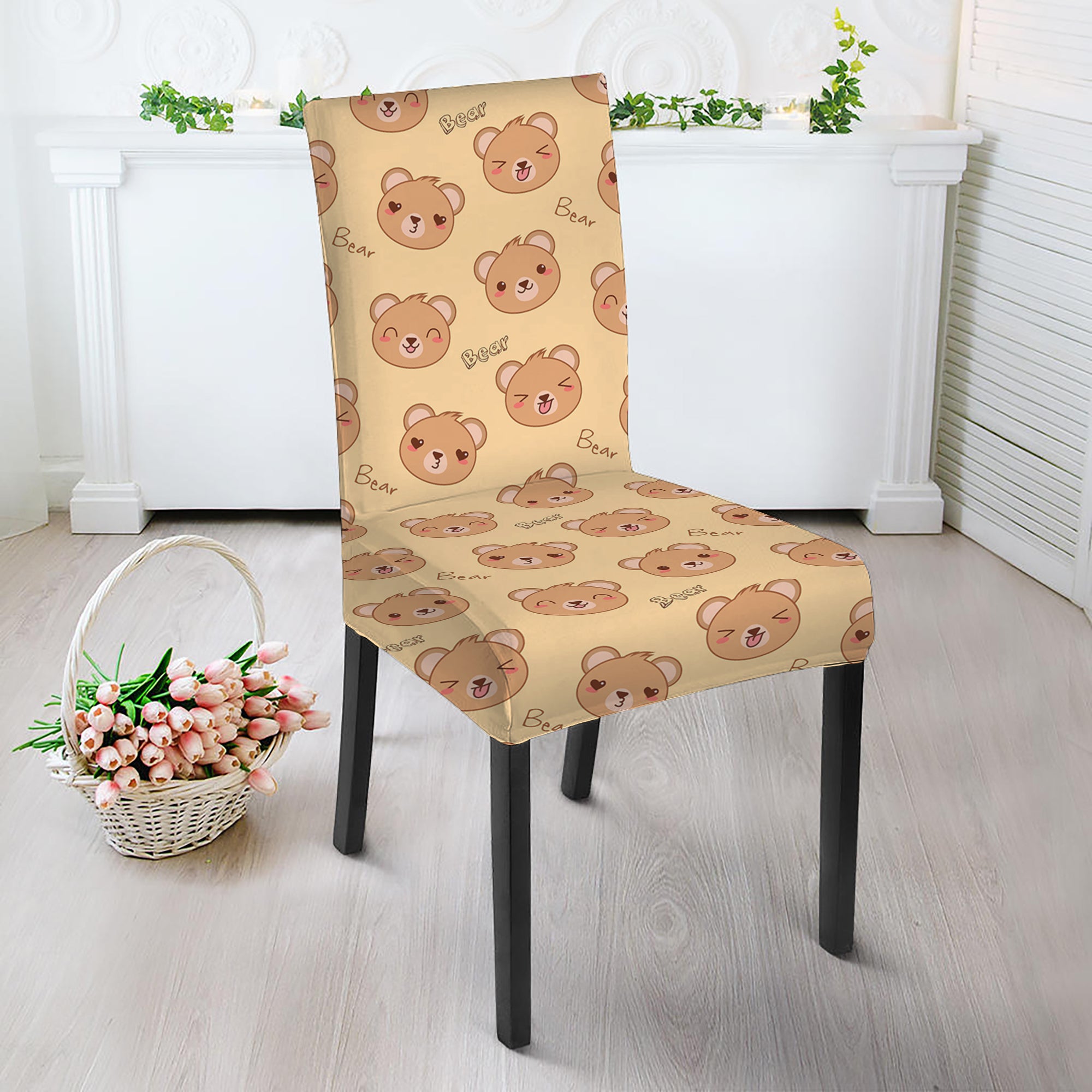 Cute Cartoon Baby Bear Pattern Print Dining Chair Slipcover