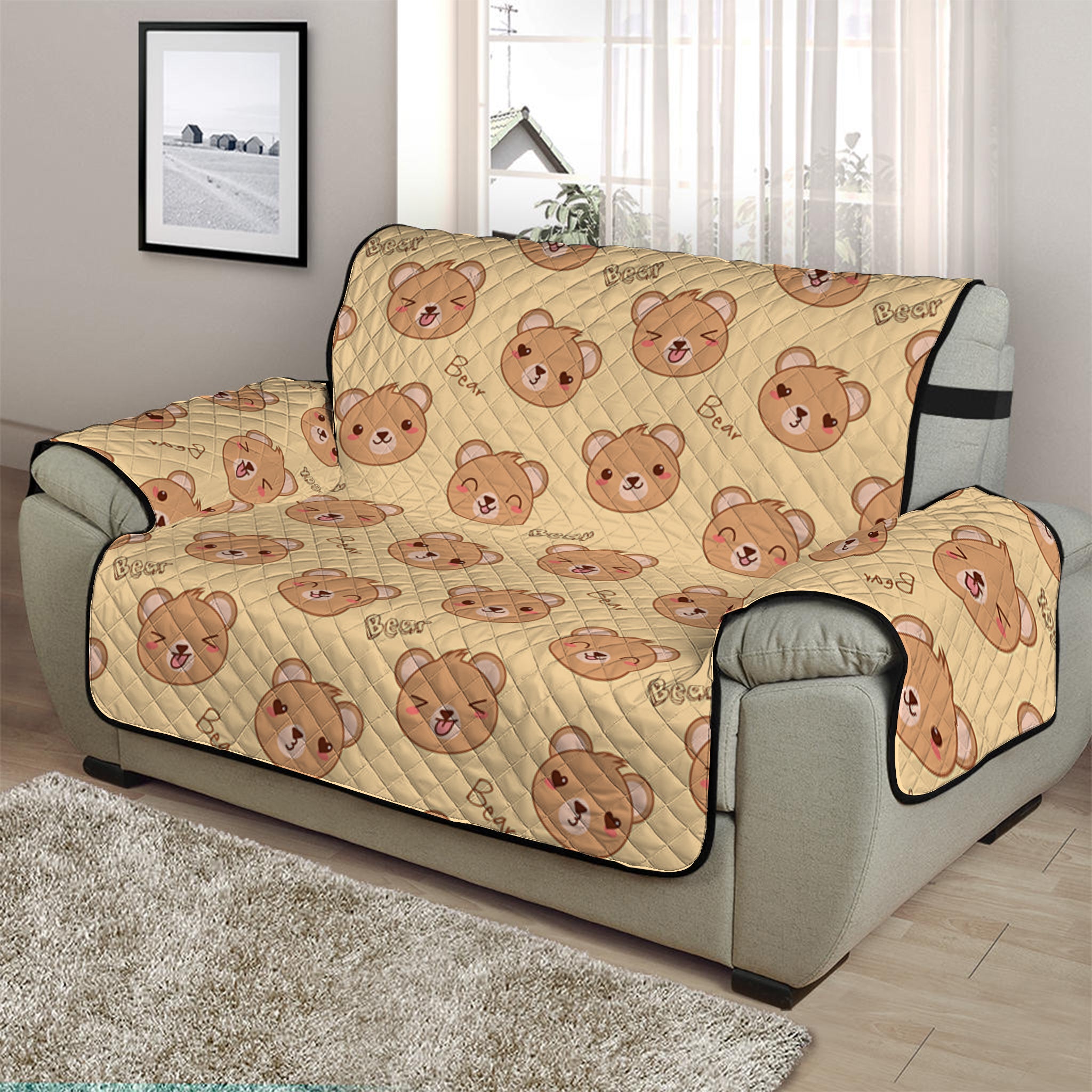 Cute Cartoon Baby Bear Pattern Print Half Sofa Protector