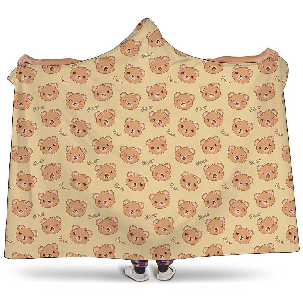 Cute Cartoon Baby Bear Pattern Print Hooded Blanket