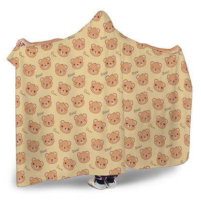 Cute Cartoon Baby Bear Pattern Print Hooded Blanket