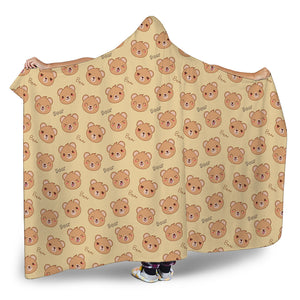 Cute Cartoon Baby Bear Pattern Print Hooded Blanket