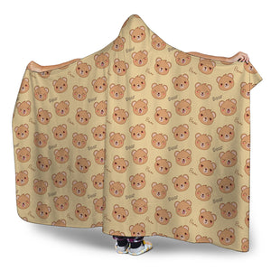 Cute Cartoon Baby Bear Pattern Print Hooded Blanket