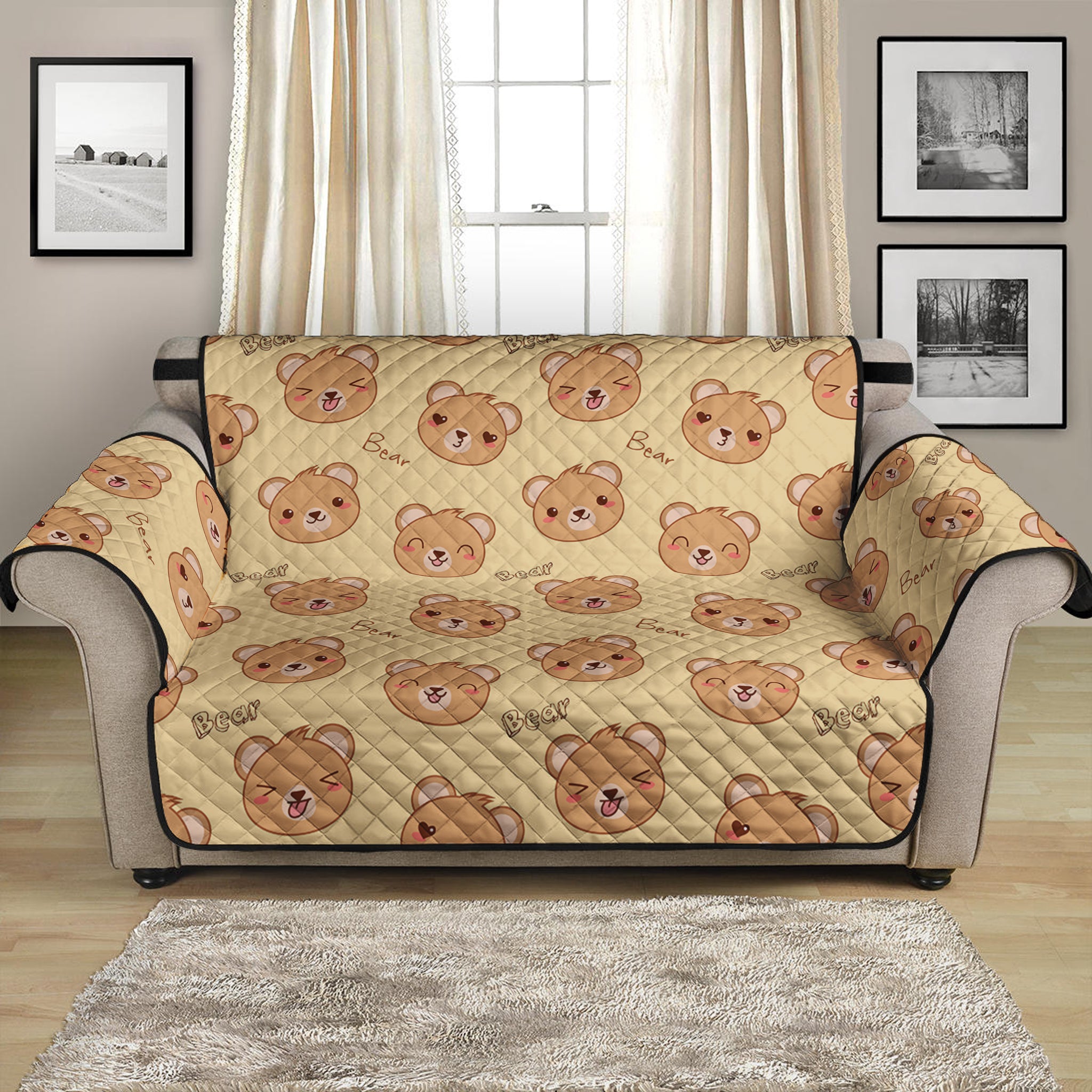 Cute Cartoon Baby Bear Pattern Print Loveseat Protector