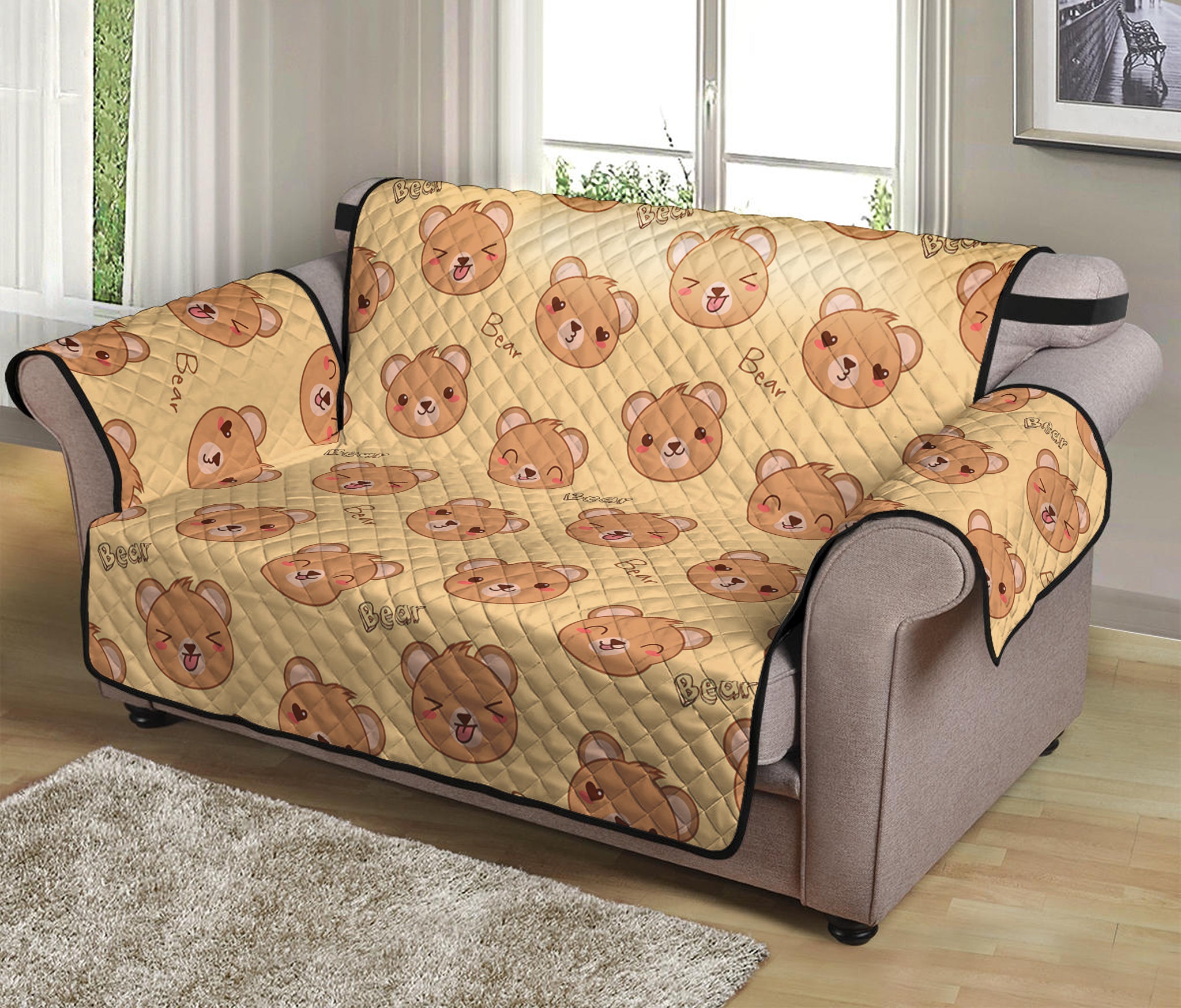 Cute Cartoon Baby Bear Pattern Print Loveseat Protector