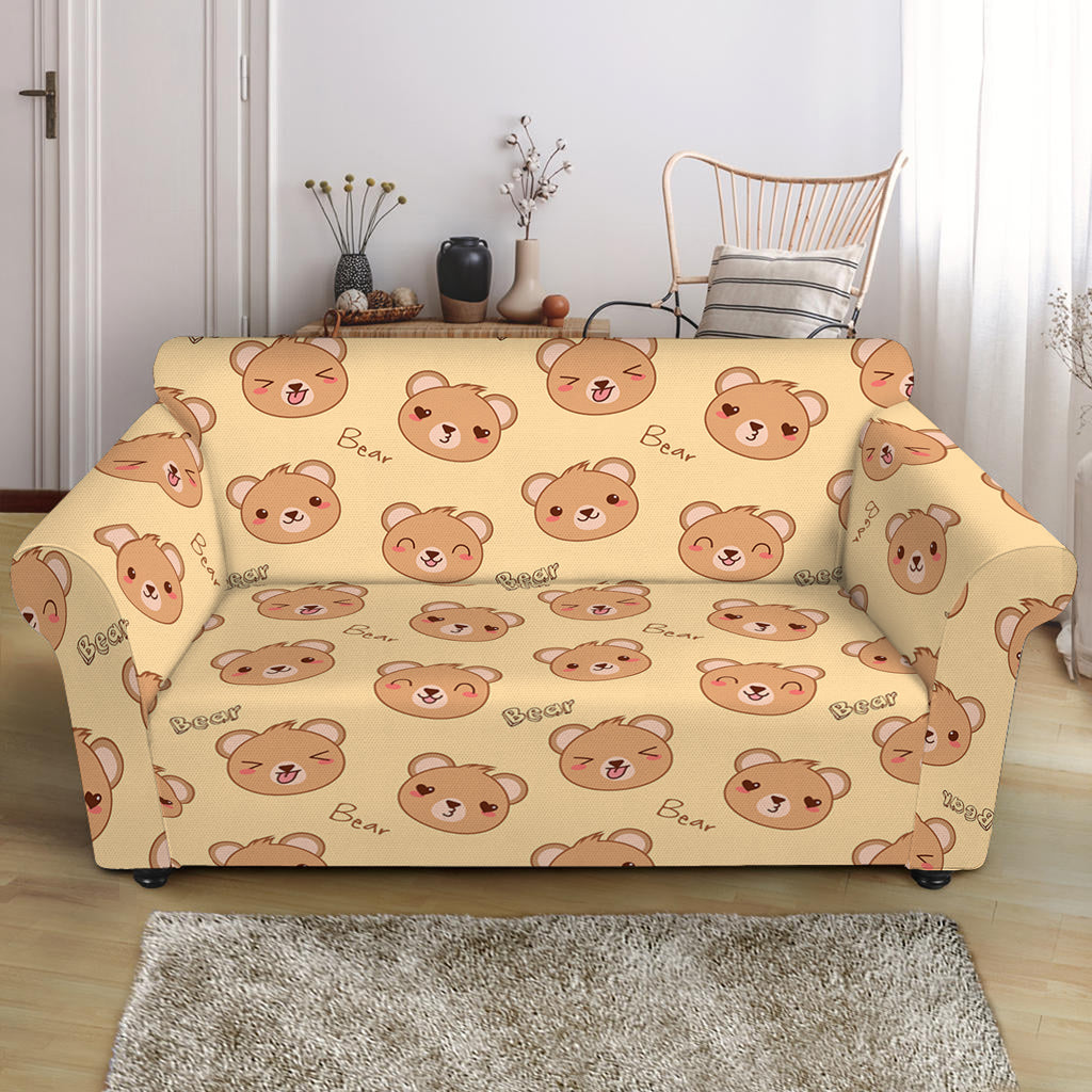 Cute Cartoon Baby Bear Pattern Print Loveseat Slipcover