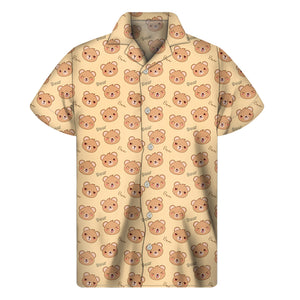 Cute Cartoon Baby Bear Pattern Print Men's Short Sleeve Shirt