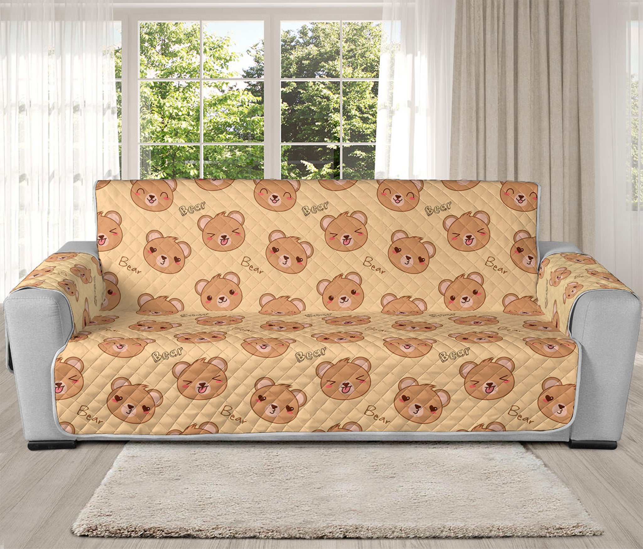 Cute Cartoon Baby Bear Pattern Print Oversized Sofa Protector