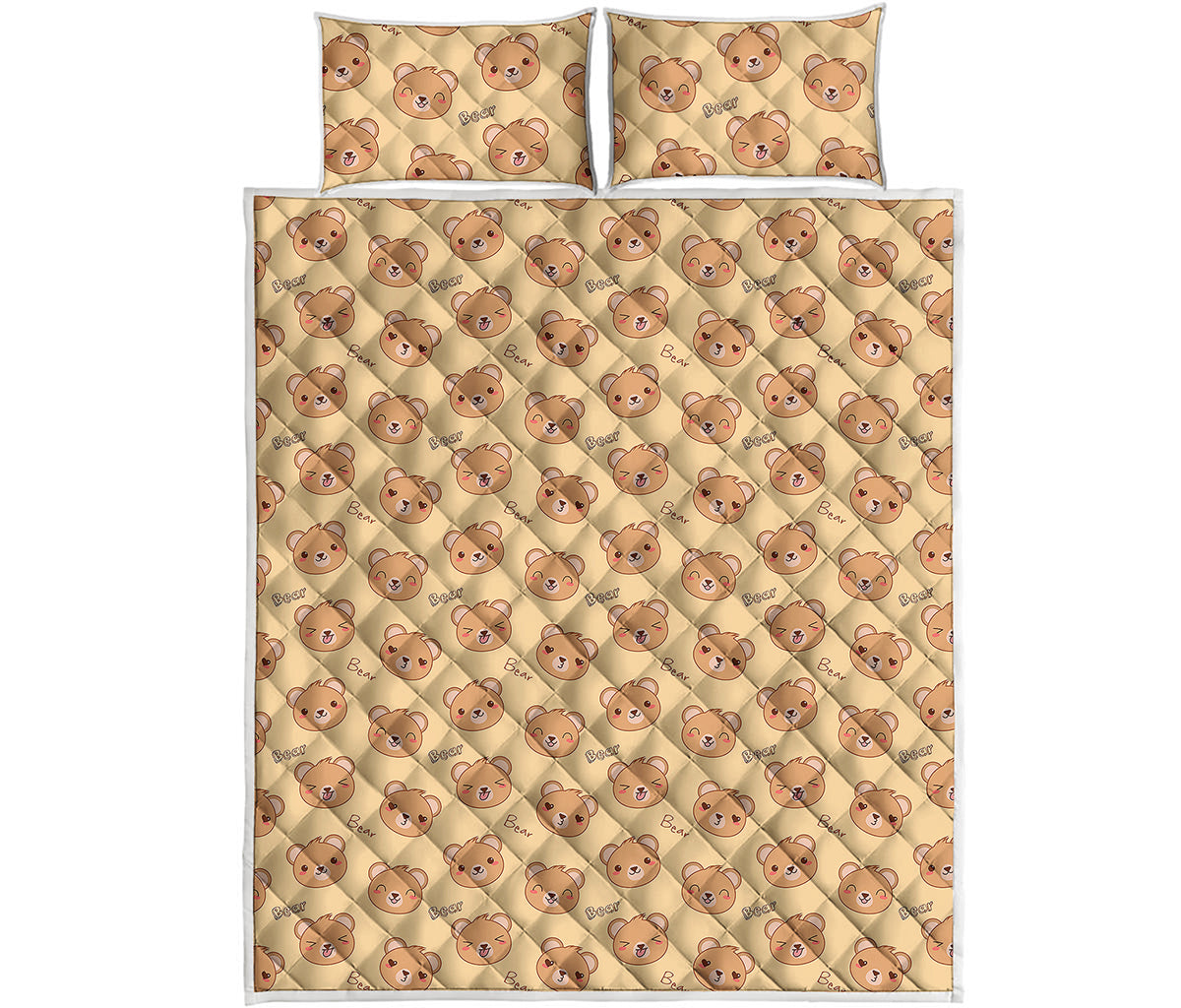 Cute Cartoon Baby Bear Pattern Print Quilt Bed Set