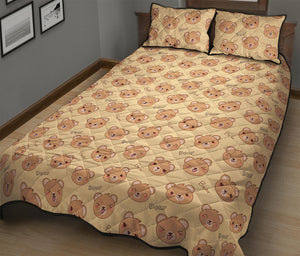 Cute Cartoon Baby Bear Pattern Print Quilt Bed Set