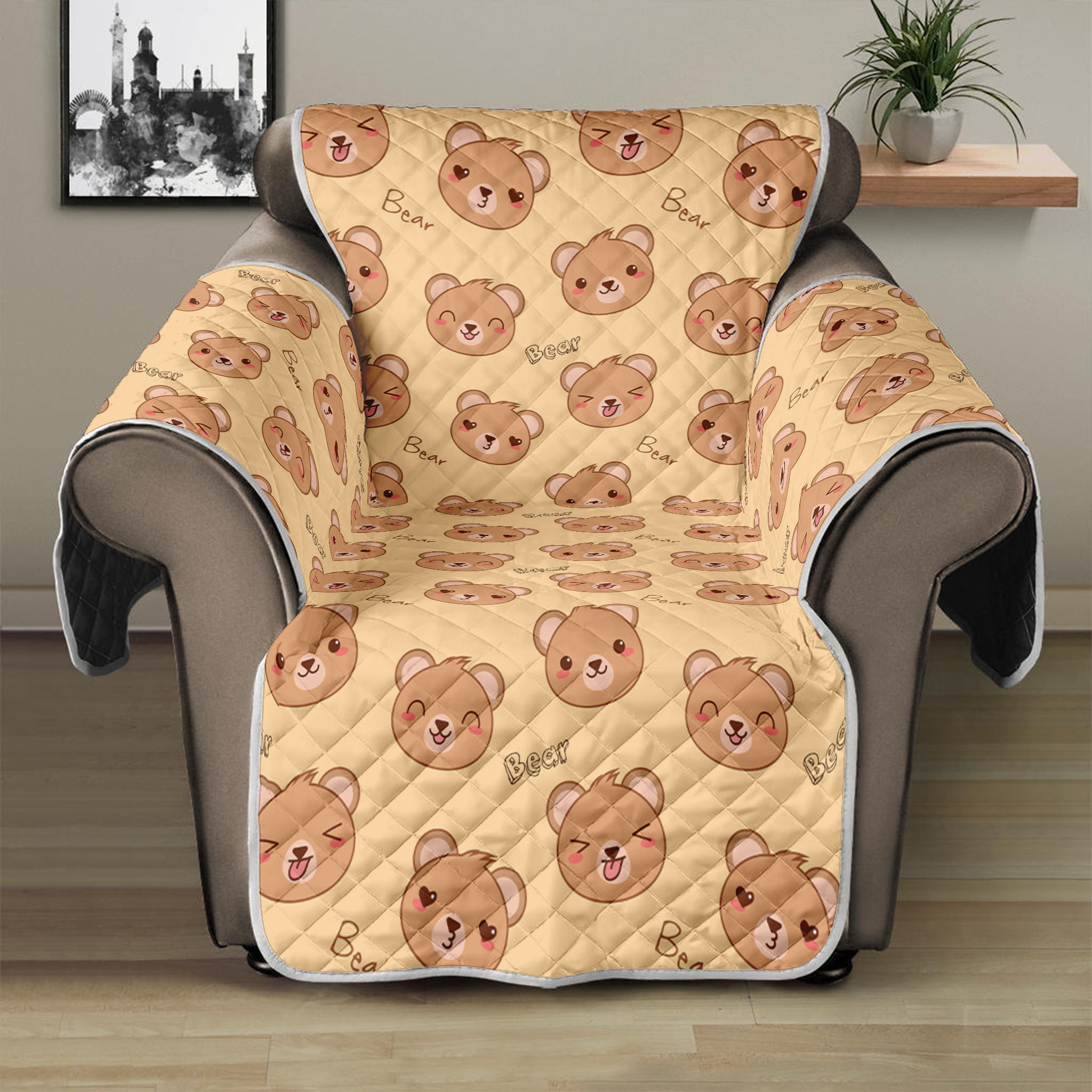 Cute Cartoon Baby Bear Pattern Print Recliner Protector