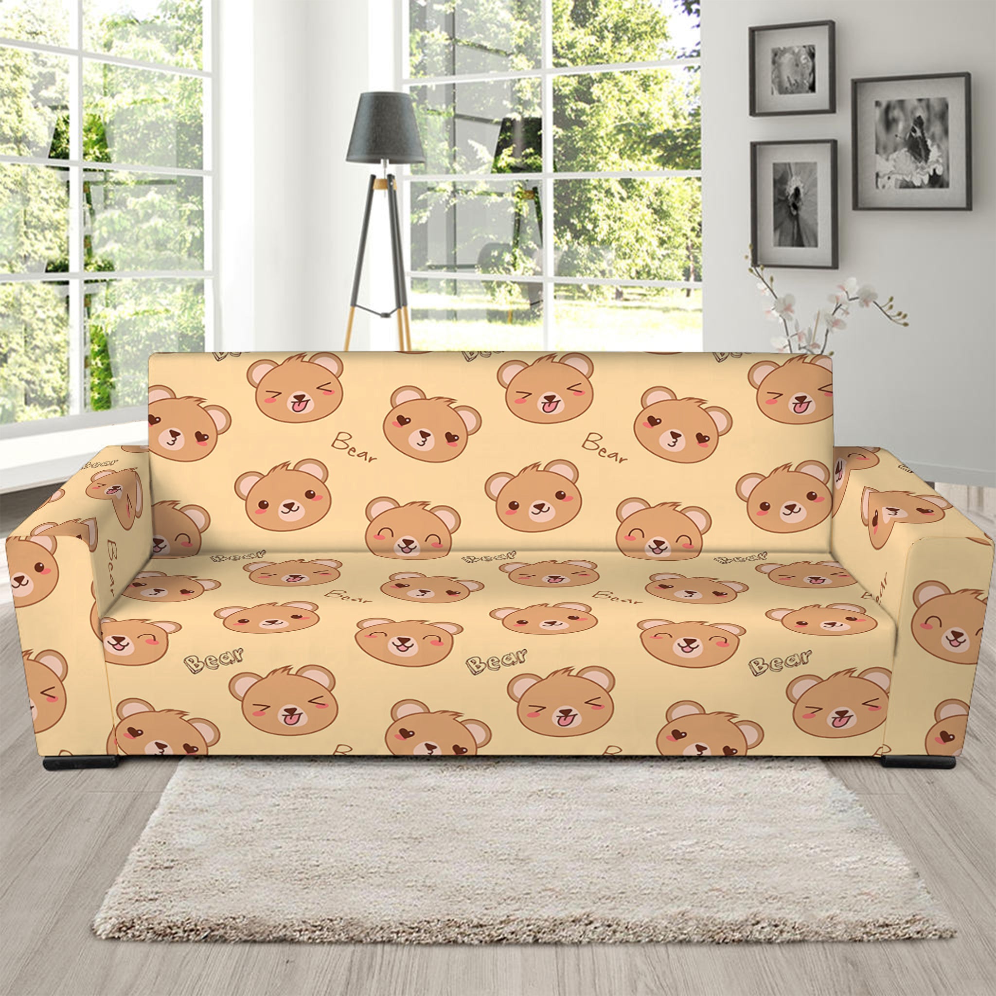 Cute Cartoon Baby Bear Pattern Print Sofa Slipcover