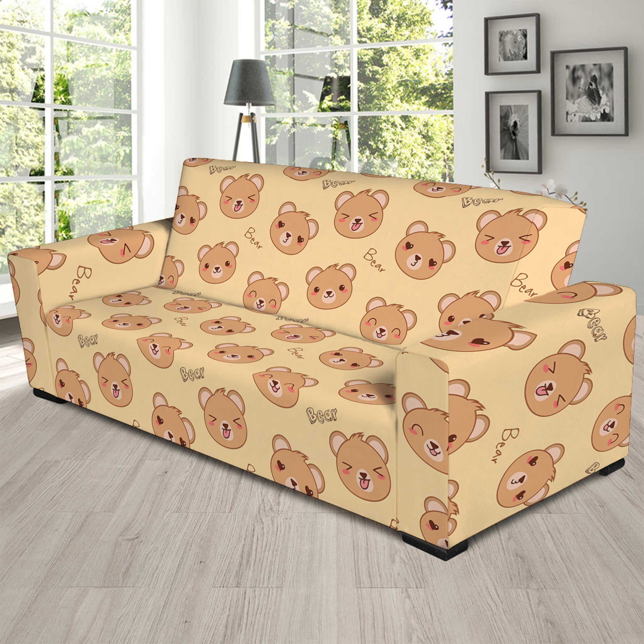 Cute Cartoon Baby Bear Pattern Print Sofa Slipcover