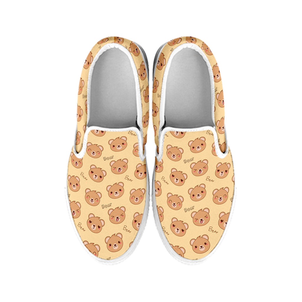 Cute Cartoon Baby Bear Pattern Print White Slip On Shoes