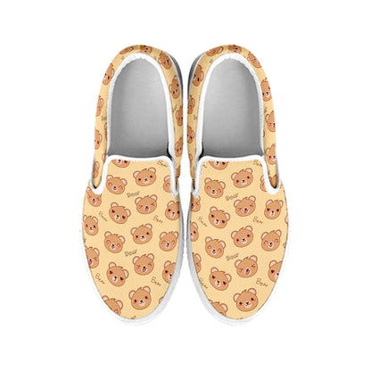 Cute Cartoon Baby Bear Pattern Print White Slip On Shoes