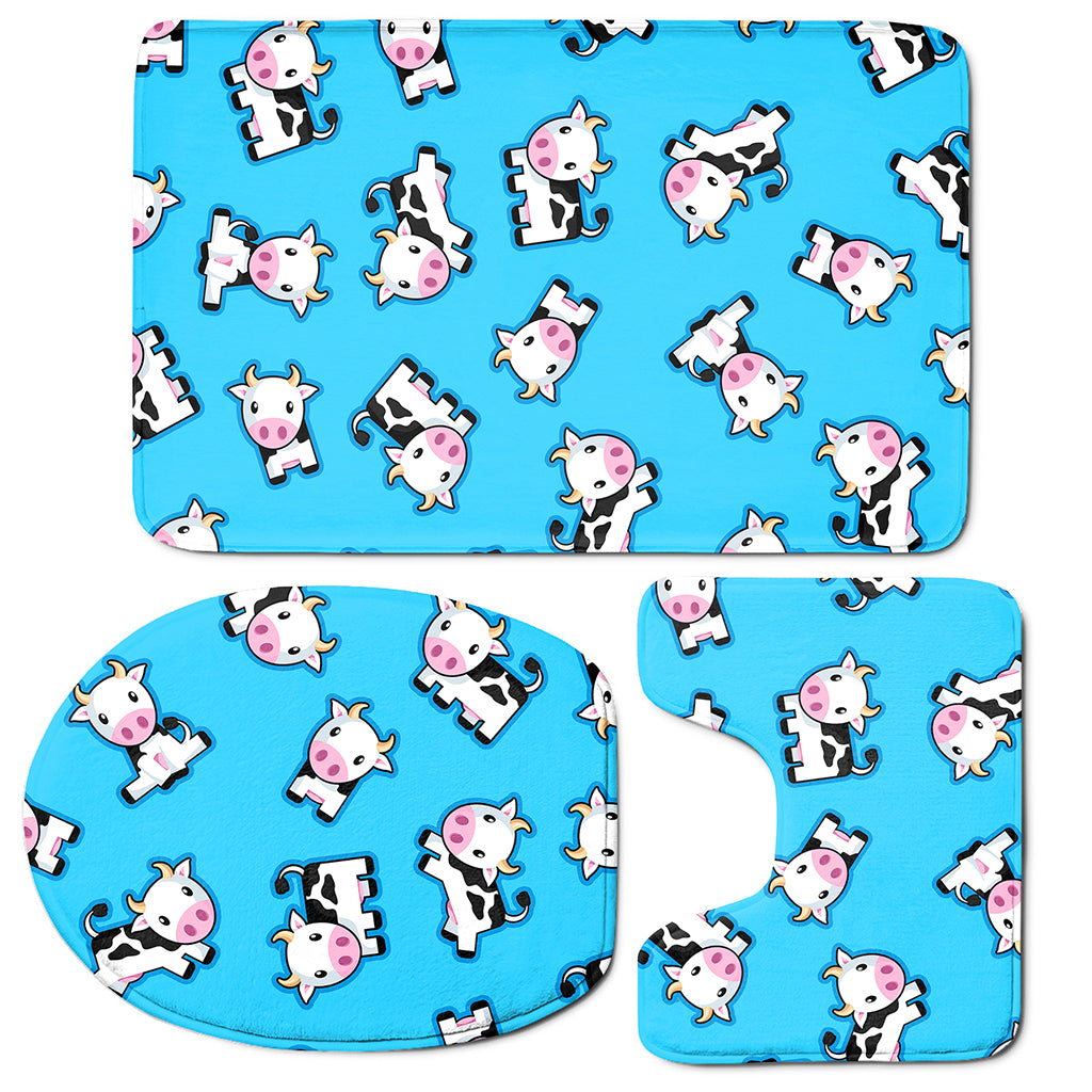 Cute Cartoon Baby Cow Pattern Print 3 Piece Bath Mat Set