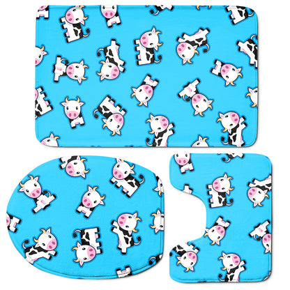 Cute Cartoon Baby Cow Pattern Print 3 Piece Bath Mat Set