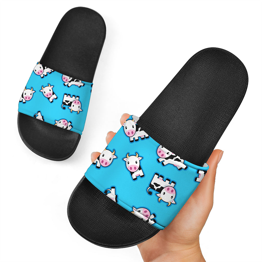 Cute Cartoon Baby Cow Pattern Print Black Slide Sandals