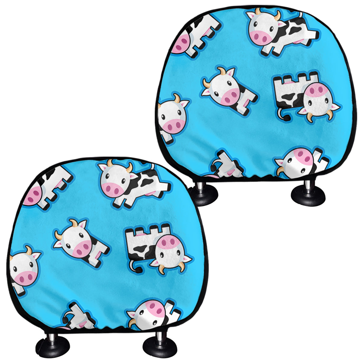 Cute Cartoon Baby Cow Pattern Print Car Headrest Covers
